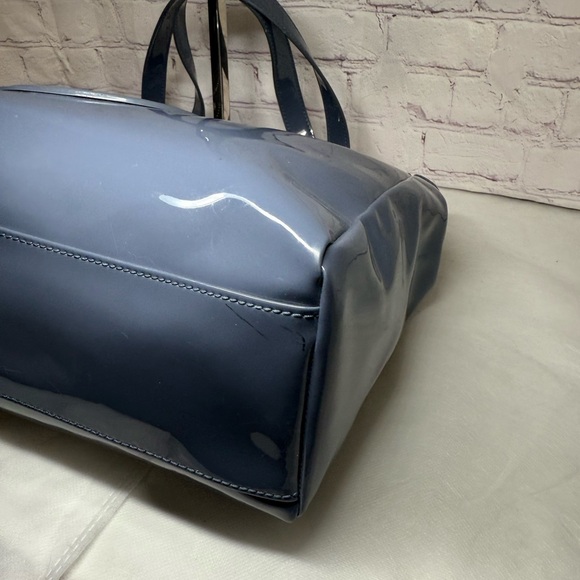 Armani Jeans Tote Blue Gray Patent Leather Large Shoulder Bag w/Bag Charm Silver - Picture 11 of 13